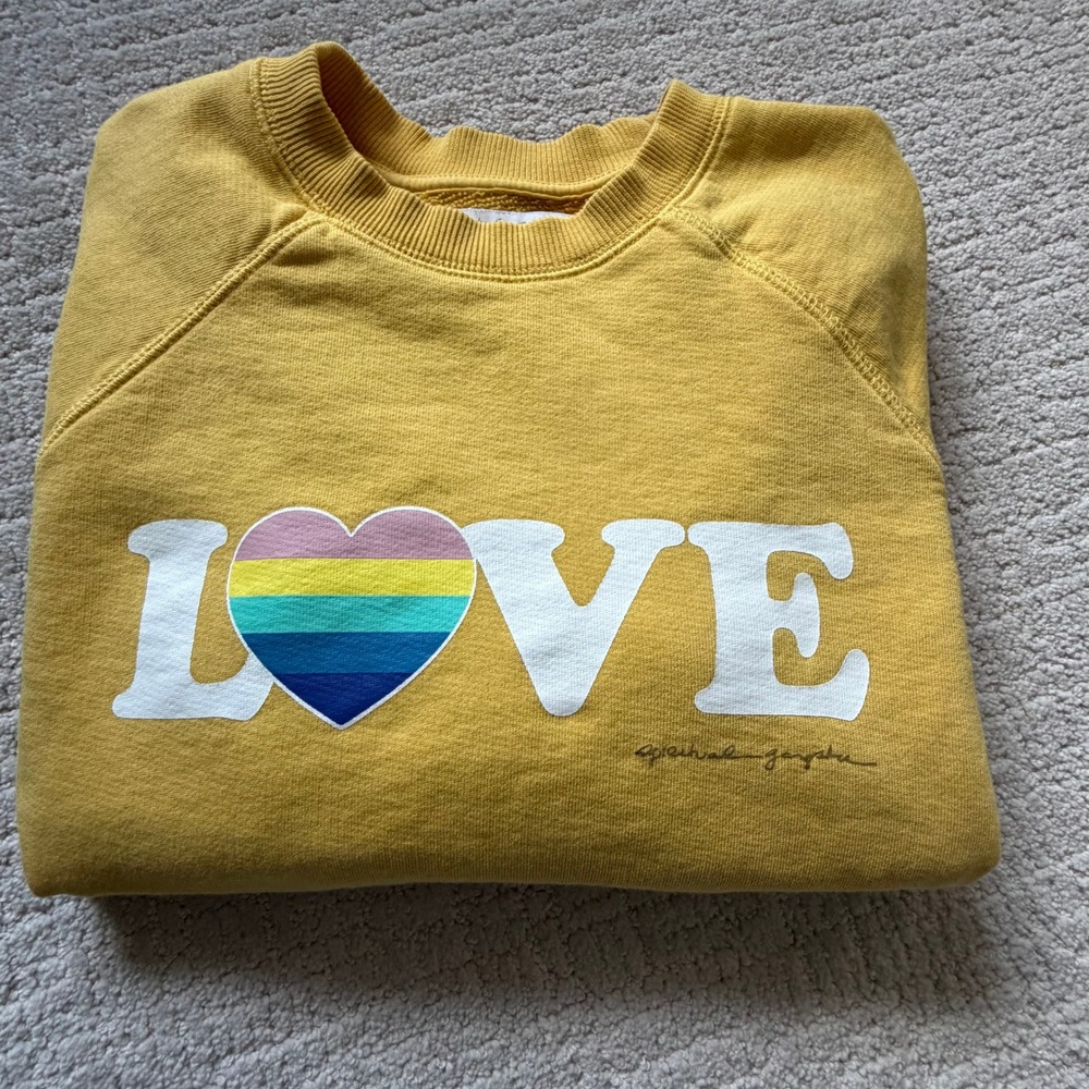 Spiritual Gangster Yellow LOVE Rainbow Heart Cotton Sweatshirt Med Casual Cozy - Picture 10 of 11